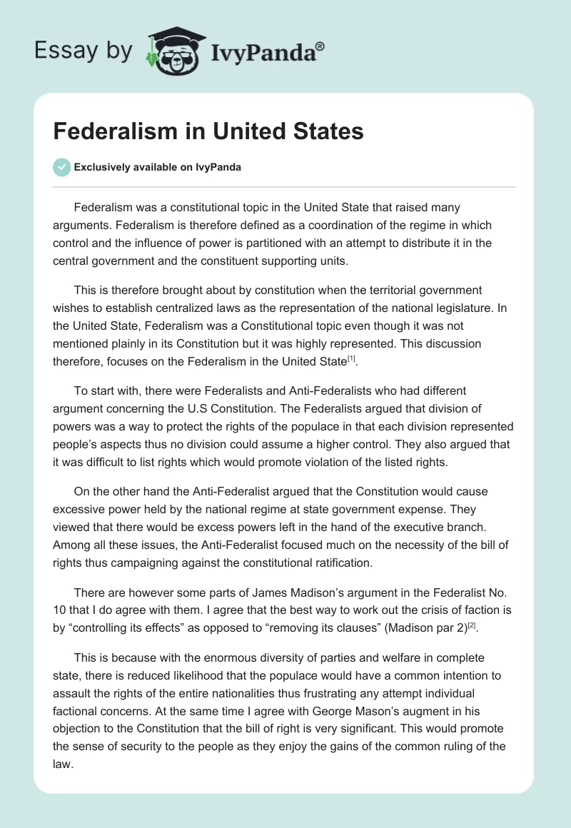 Federalism in United States. Page 1