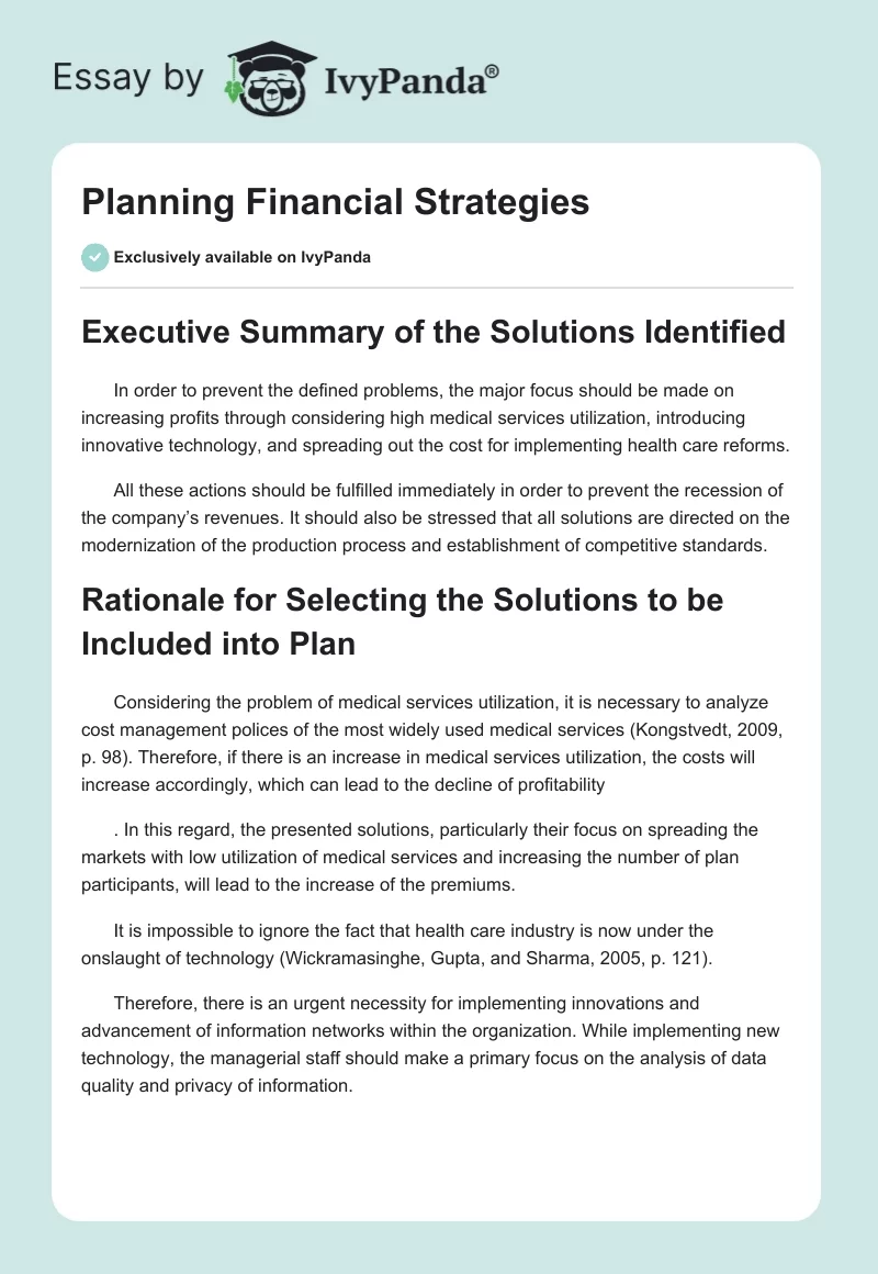 Planning Financial Strategies. Page 1