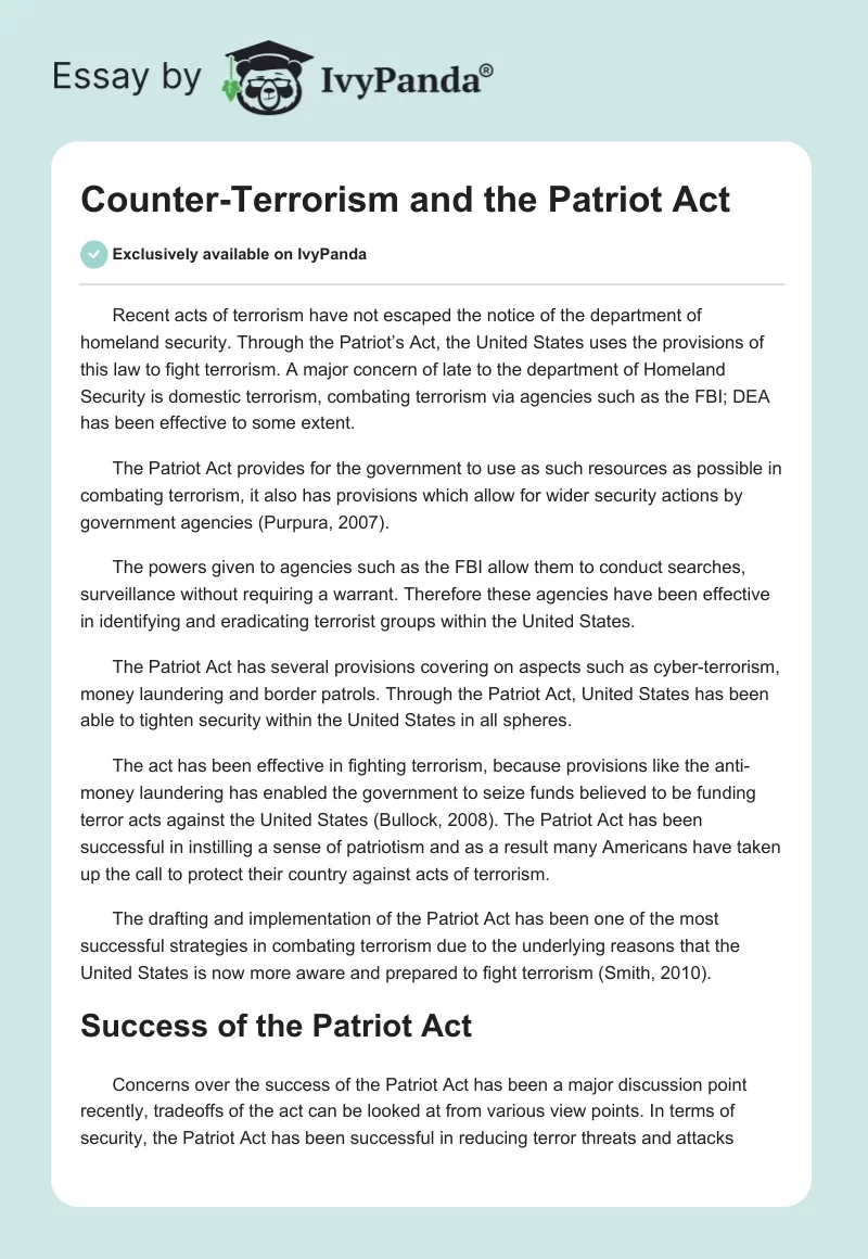 Counter-Terrorism and the Patriot Act. Page 1