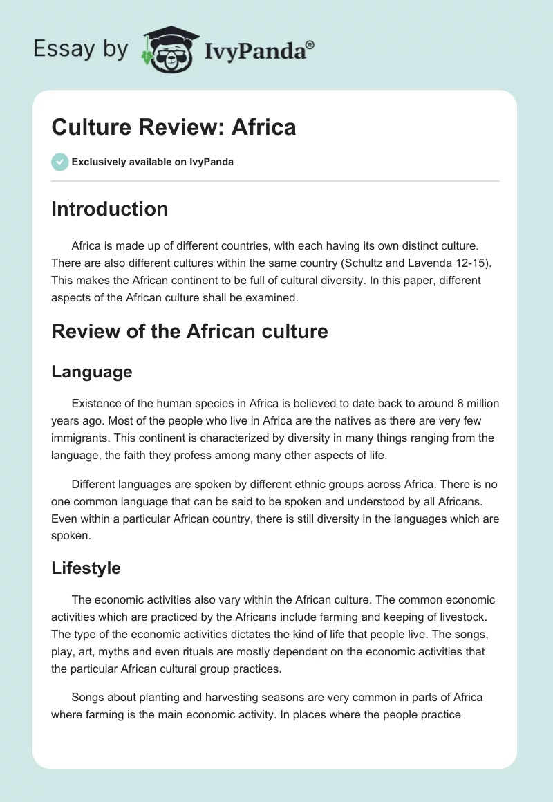 Culture Review: Africa. Page 1