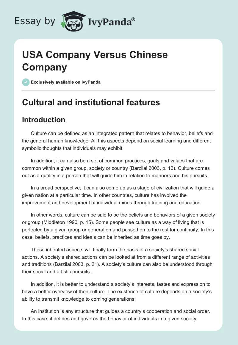 USA Company Versus Chinese Company. Page 1