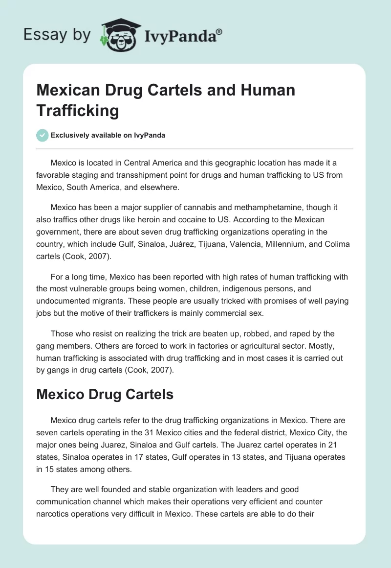 Mexican Drug Cartels and Human Trafficking. Page 1