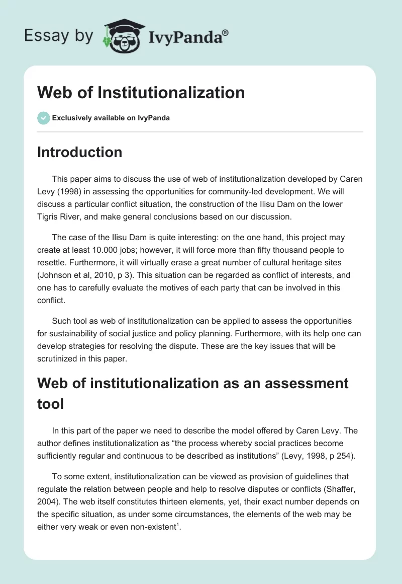 Web of Institutionalization. Page 1