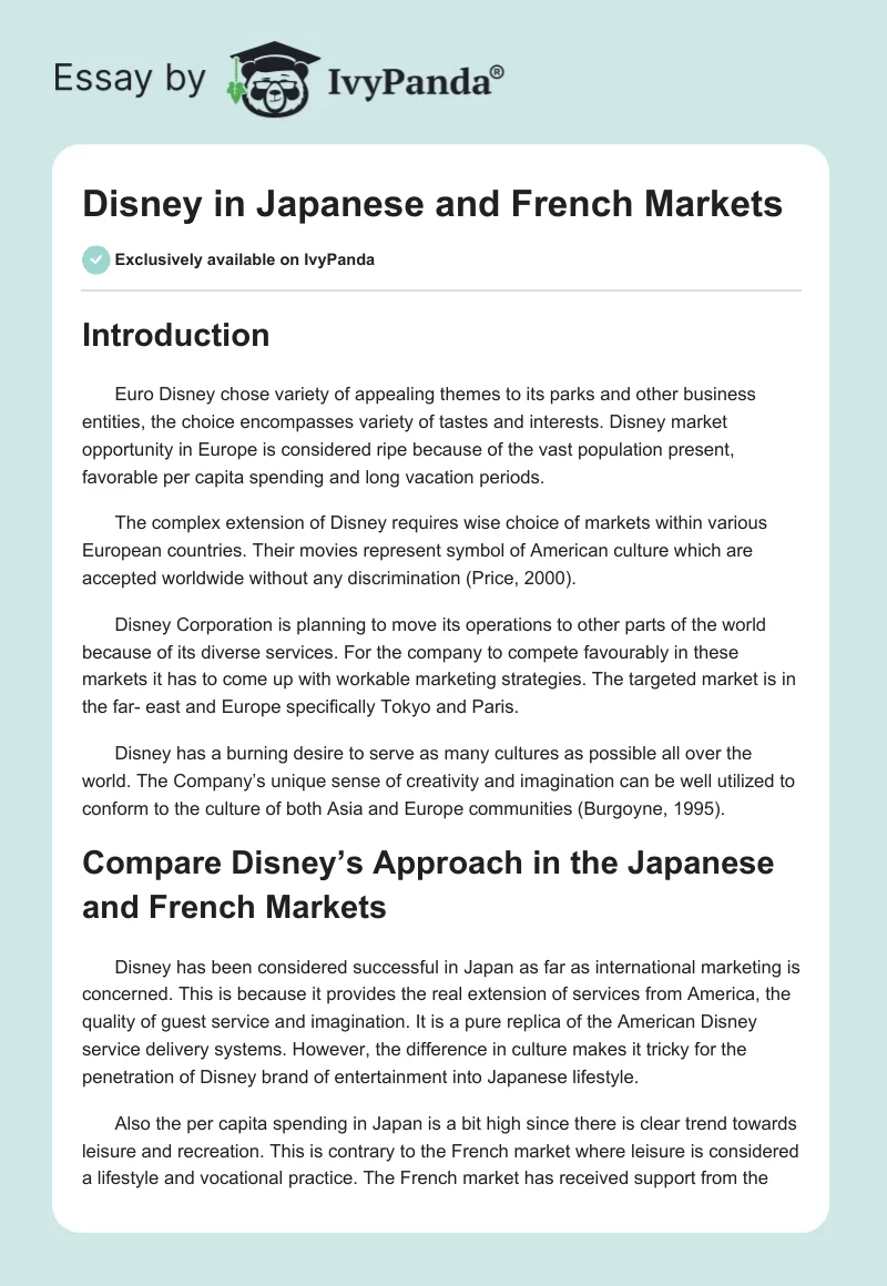 Disney in Japanese and French Markets. Page 1