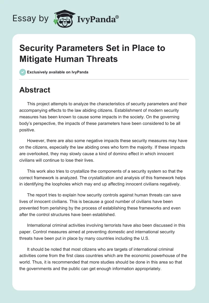 Security Parameters Set in Place to Mitigate Human Threats. Page 1
