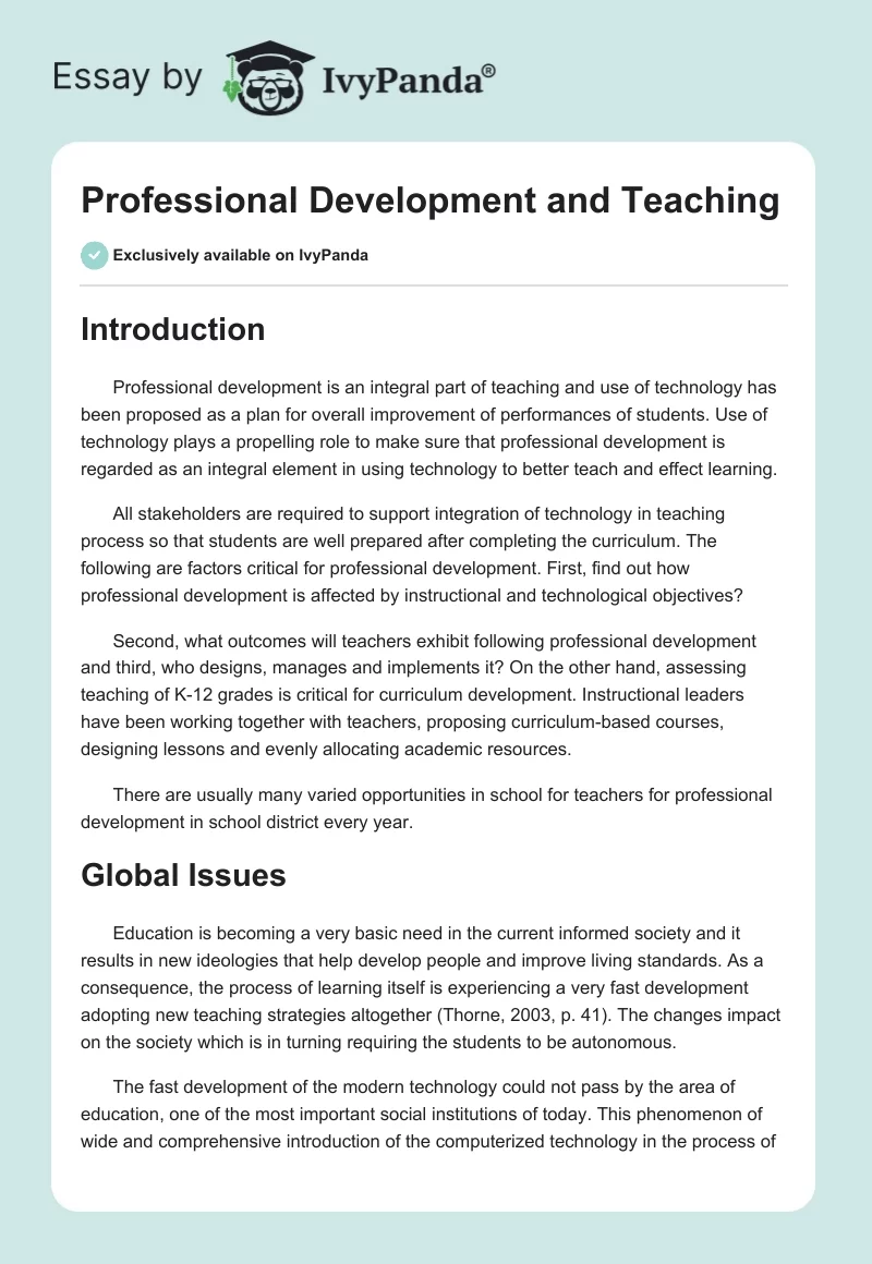 Professional Development and Teaching. Page 1