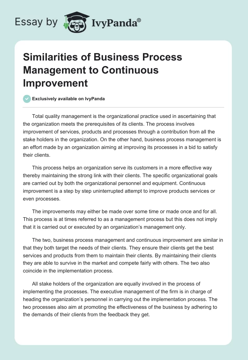 Similarities of Business Process Management to Continuous Improvement. Page 1