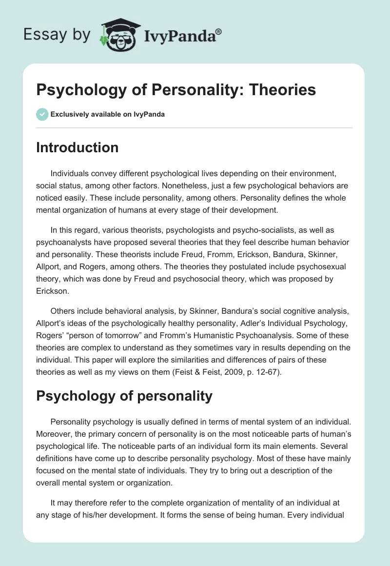 Psychology of Personality: Theories. Page 1