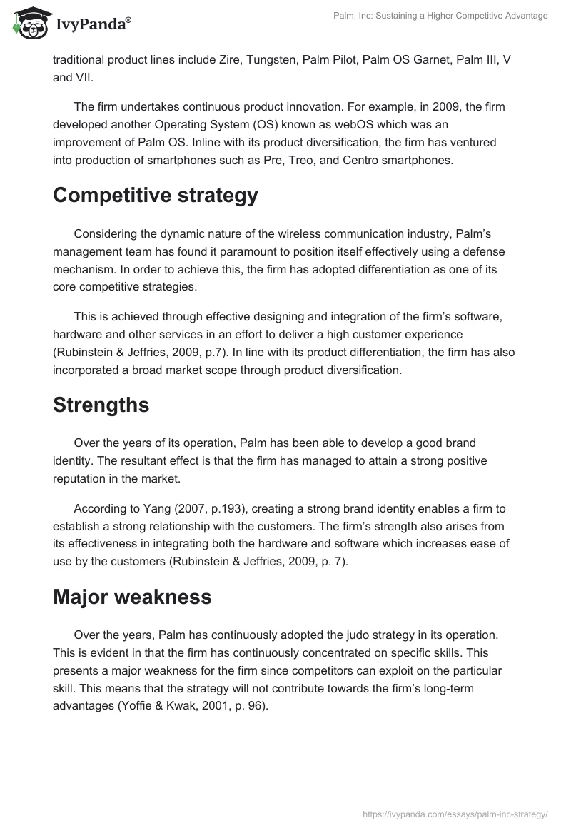 Palm, Inc: Sustaining a Higher Competitive Advantage. Page 5