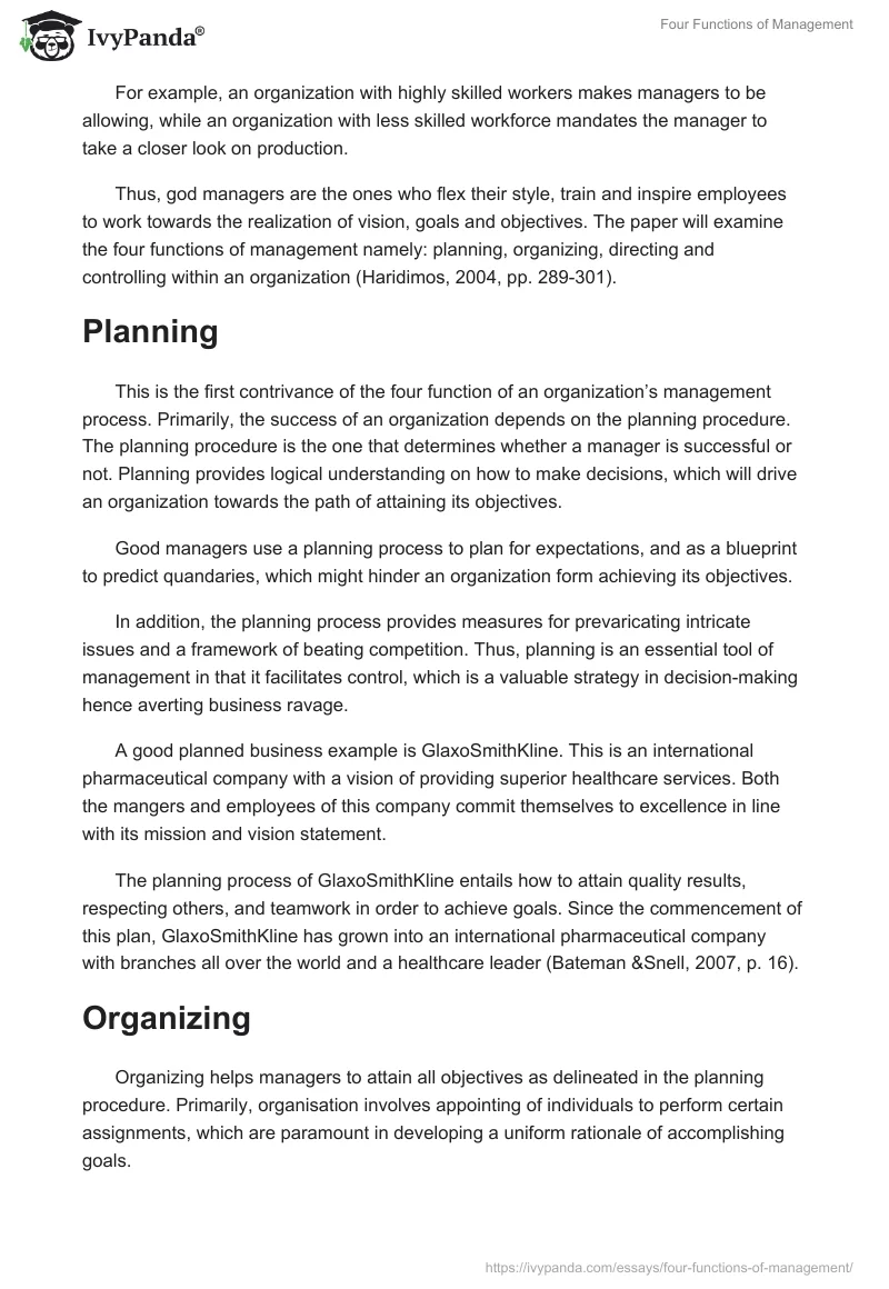 Four Functions of Management. Page 2