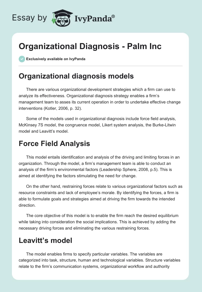 Organizational Diagnosis - Palm Inc. Page 1
