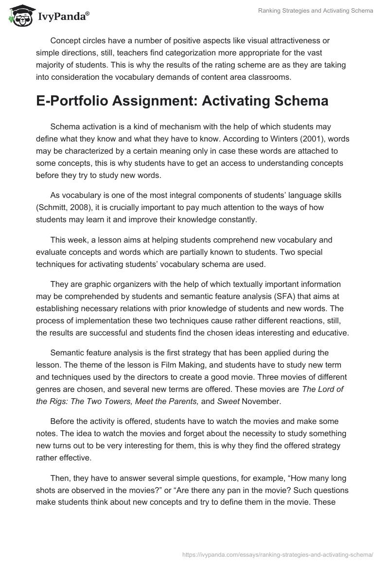 Ranking Strategies and Activating Schema. Page 3