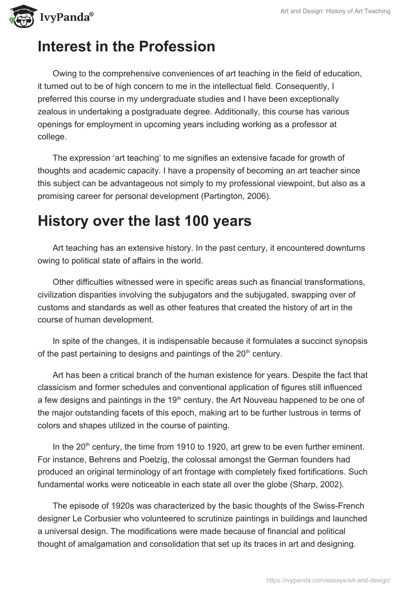 Art and Design: History of Art Teaching. Page 2