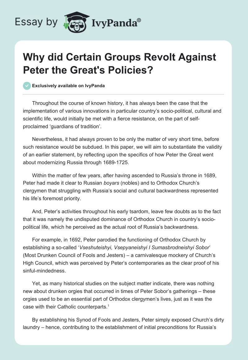 Why did Certain Groups Revolt Against Peter the Great's Policies?. Page 1