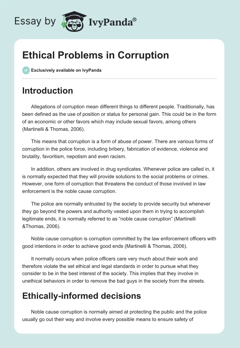 Ethical Problems in Corruption. Page 1