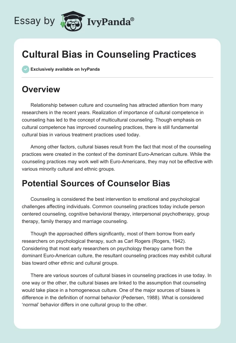 Cultural Bias in Counseling Practices. Page 1