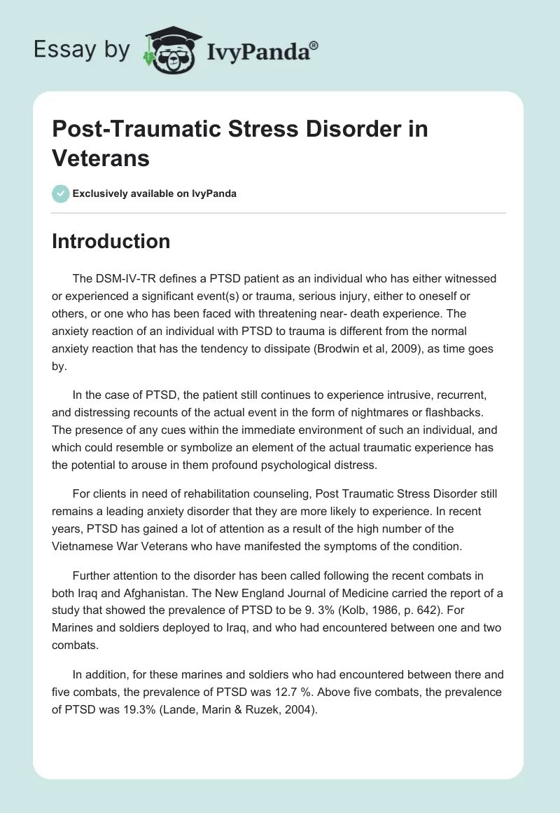 Post-Traumatic Stress Disorder in Veterans. Page 1