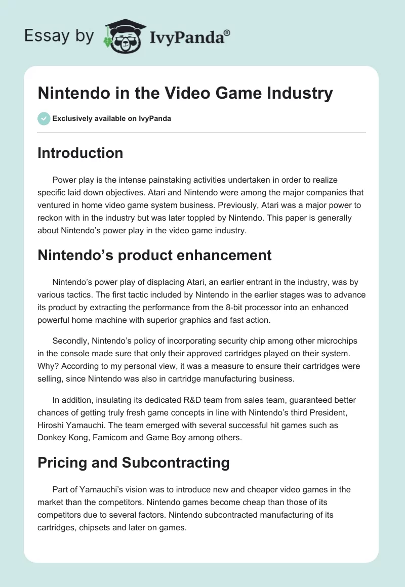 Nintendo in the Video Game Industry. Page 1