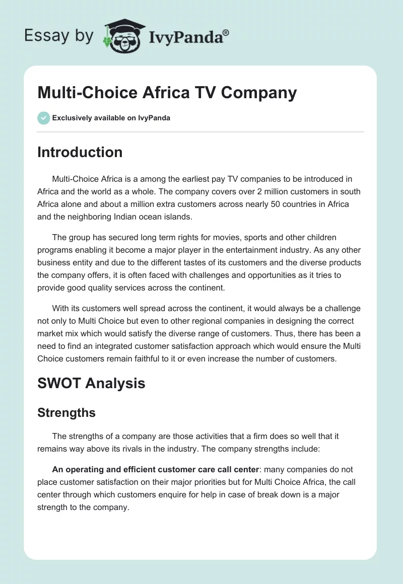 Multi-Choice Africa TV Company. Page 1