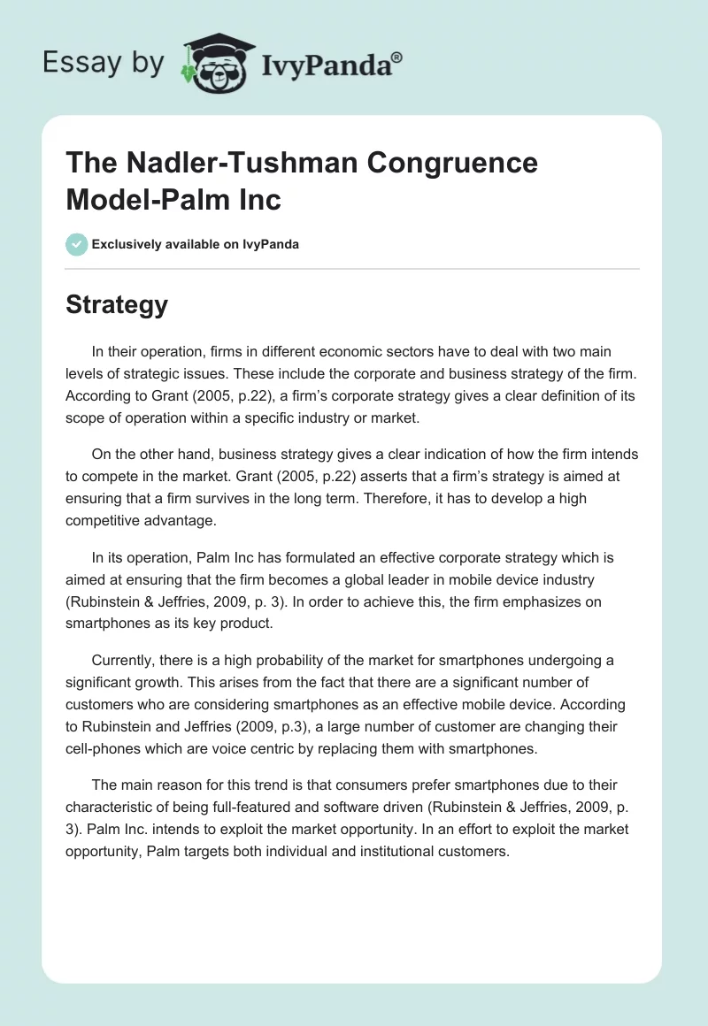 The Nadler-Tushman Congruence Model-Palm Inc. Page 1