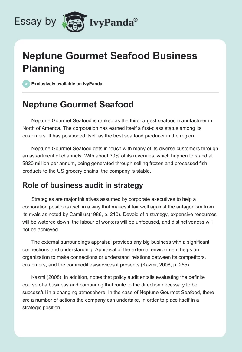 Neptune Gourmet Seafood Business Planning. Page 1