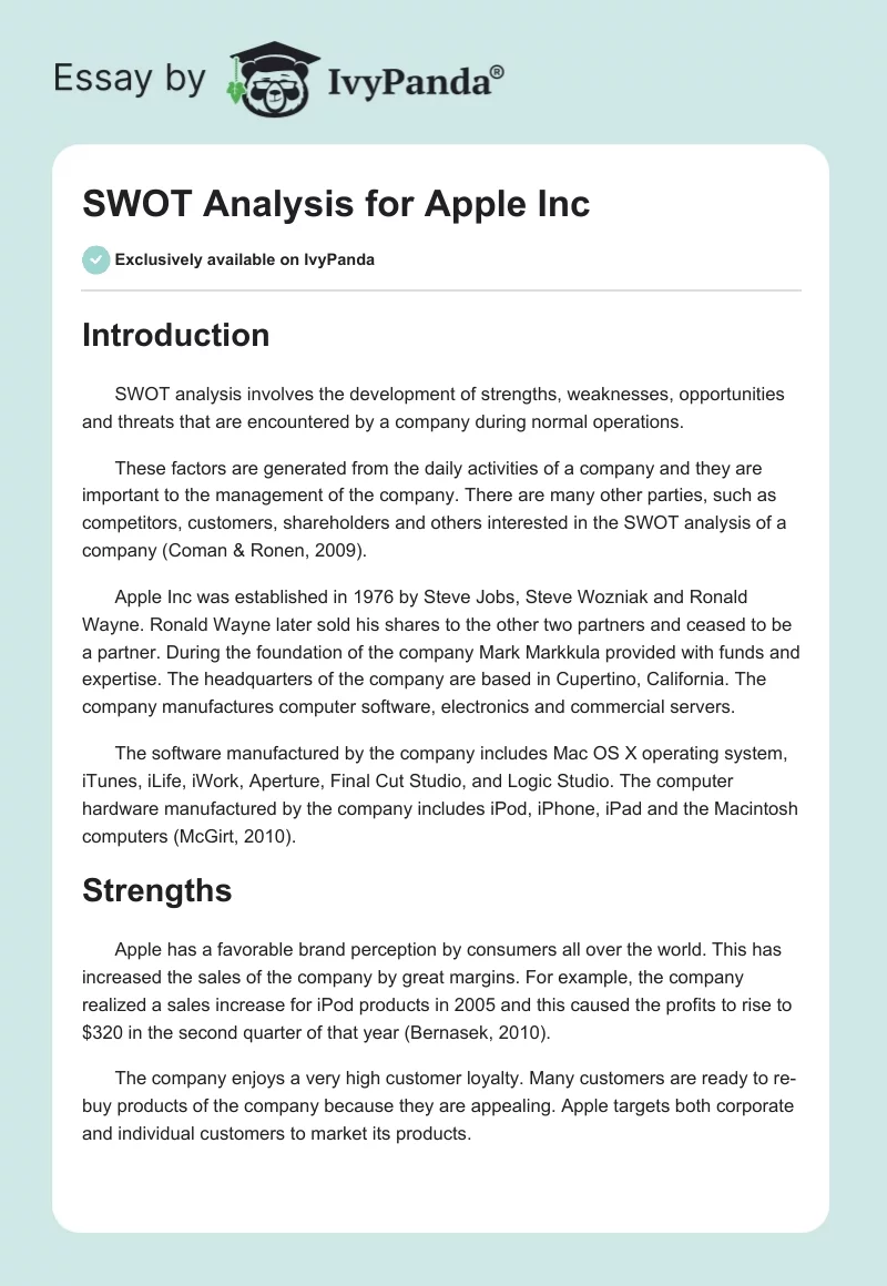 SWOT Analysis for Apple Inc.. Page 1
