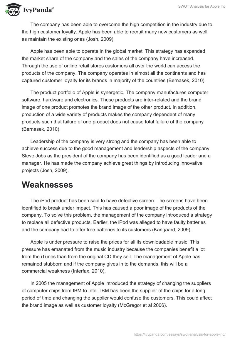 SWOT Analysis for Apple Inc.. Page 2