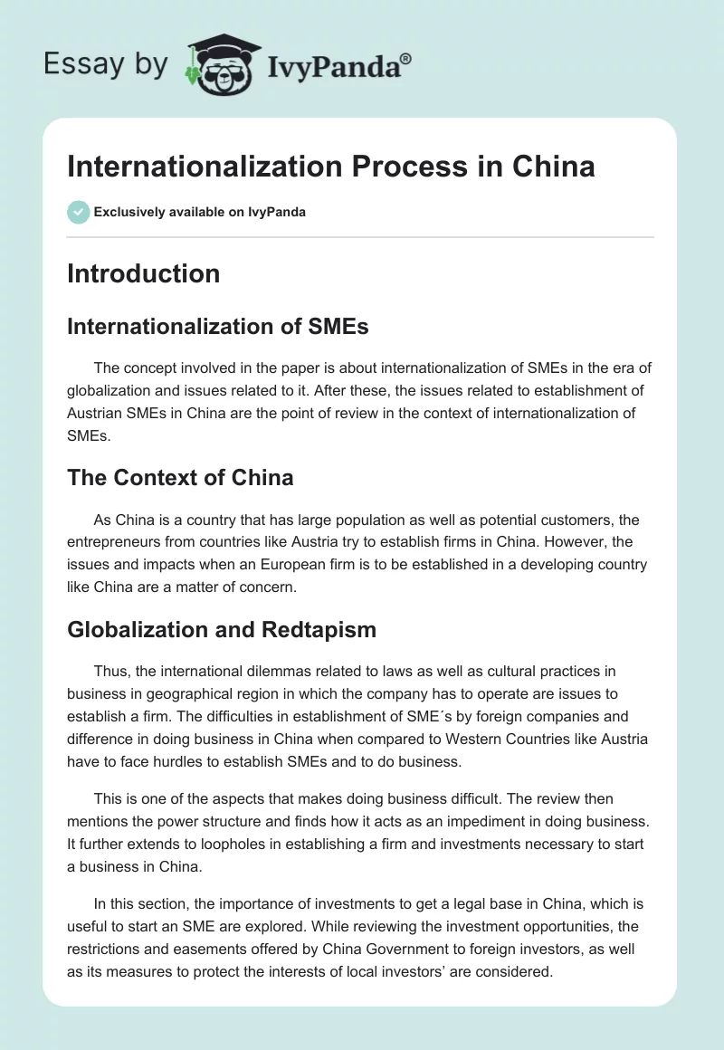 Internationalization Process in China. Page 1
