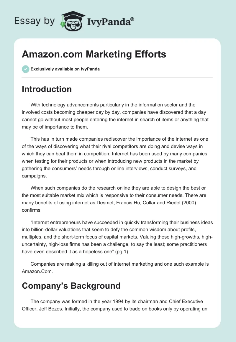Amazon.com Marketing Efforts. Page 1