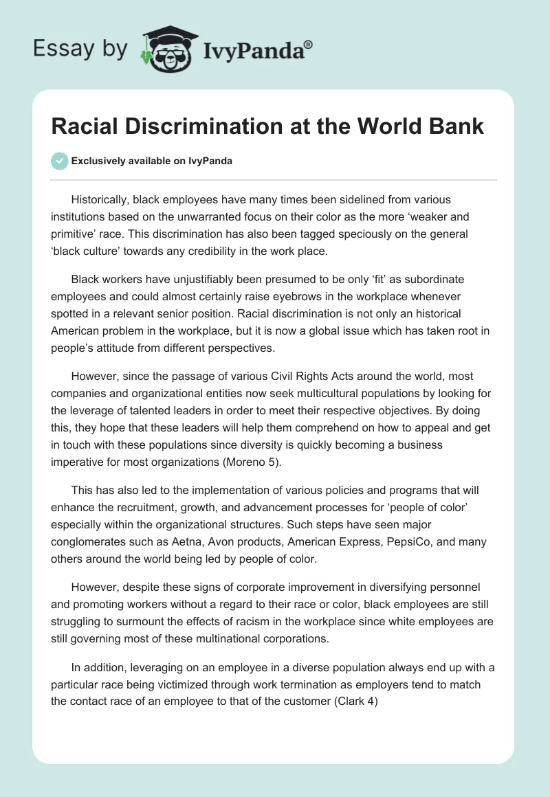 Racial Discrimination at the World Bank. Page 1