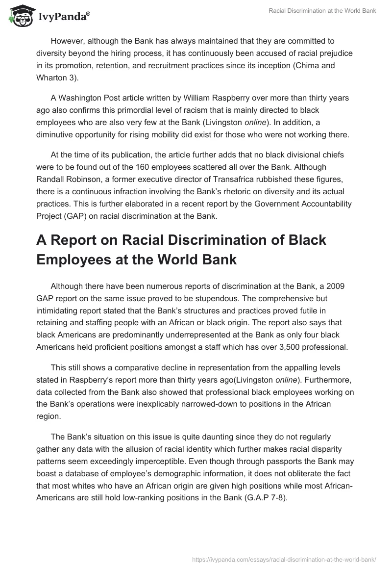 Racial Discrimination at the World Bank. Page 4