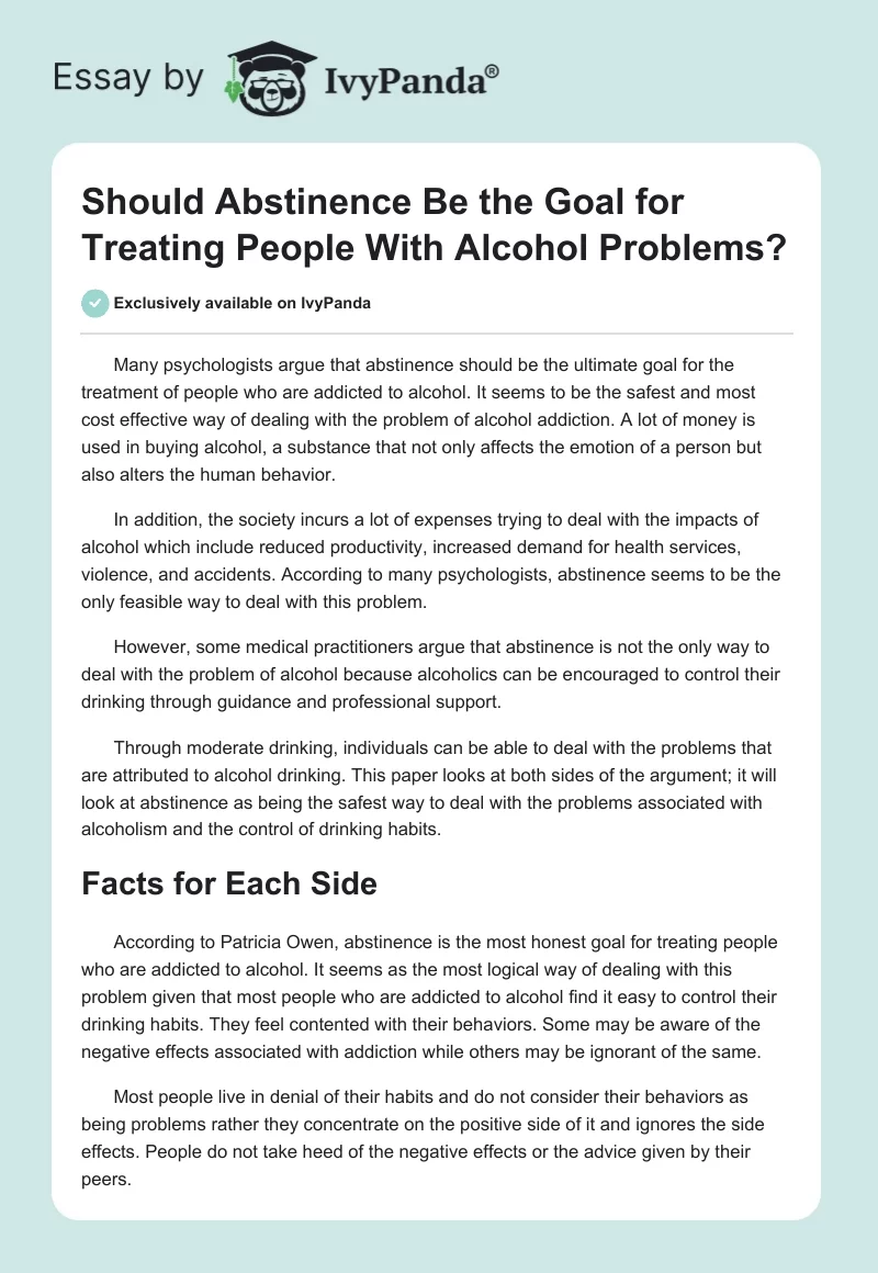 Should Abstinence Be the Goal for Treating People With Alcohol Problems?. Page 1