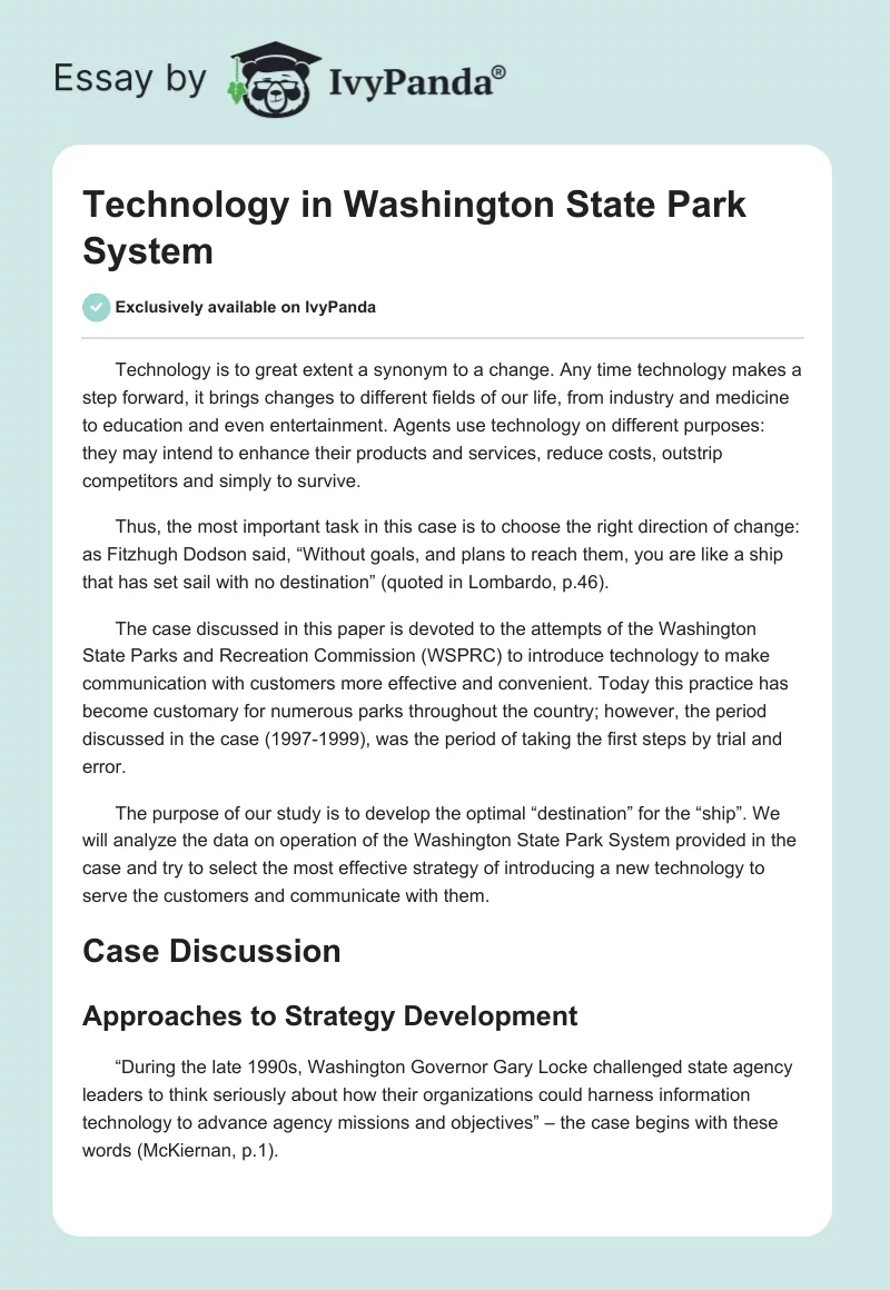 Technology in Washington State Park System. Page 1