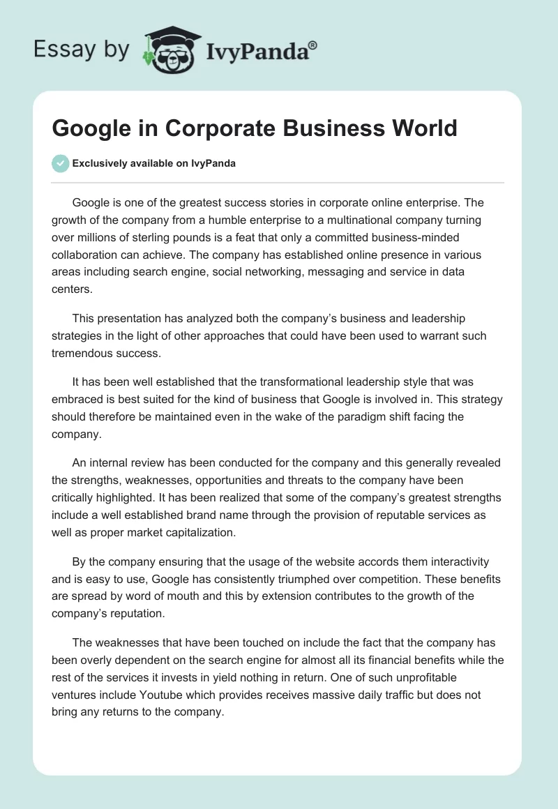 Google in Corporate Business World. Page 1