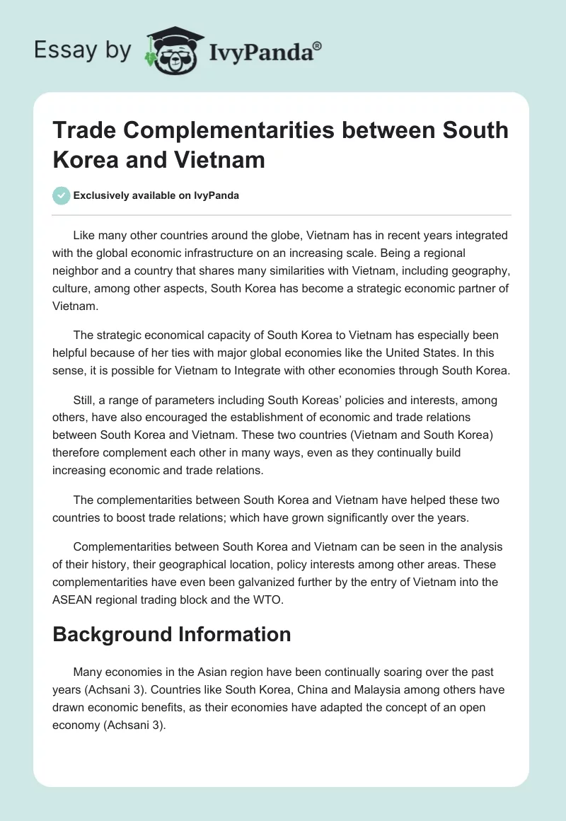 Trade Complementarities between South Korea and Vietnam. Page 1