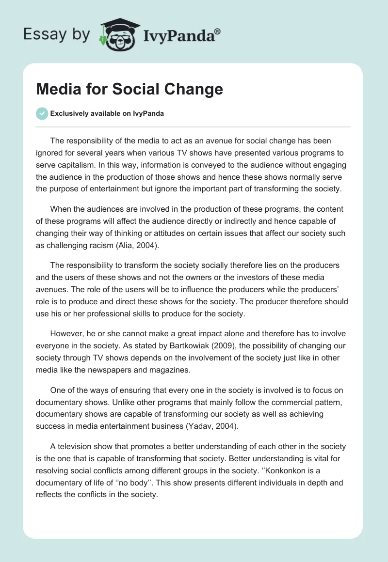 Media for Social Change. Page 1