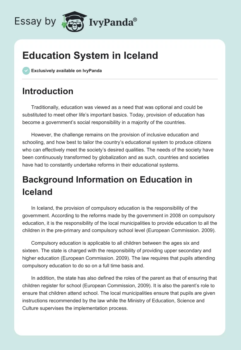 Education System in Iceland. Page 1