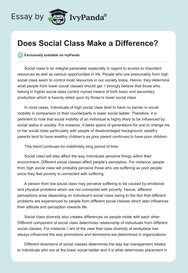 Does Social Class Make a Difference?. Page 1