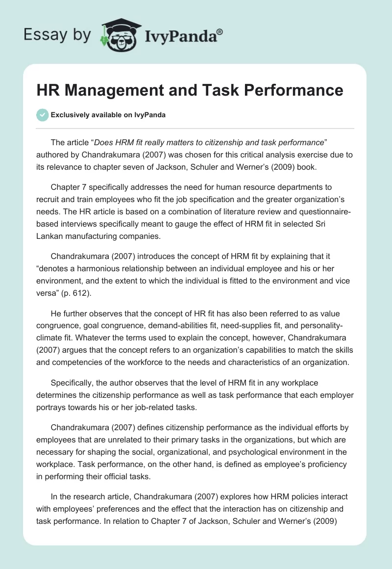 HR Management and Task Performance. Page 1