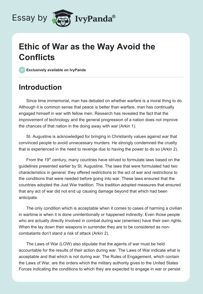 Ethic of War as the Way Avoid the Conflicts. Page 1