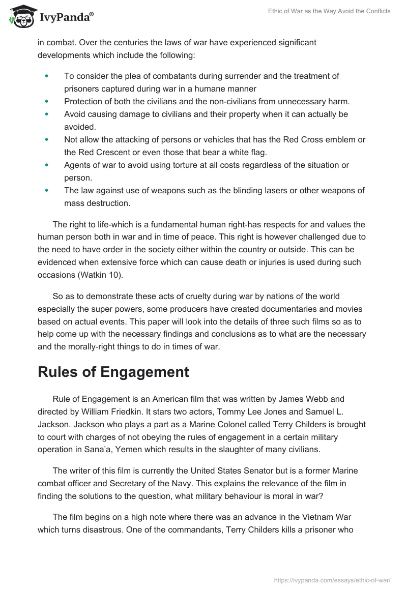Ethic of War as the Way Avoid the Conflicts. Page 2
