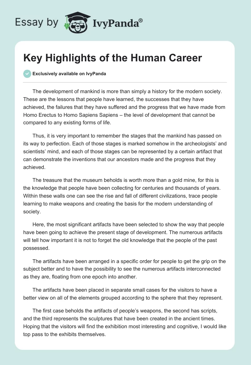 Key Highlights of the Human Career. Page 1
