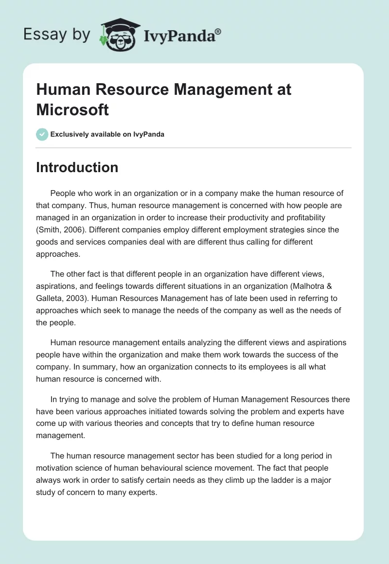 Human Resource Management at Microsoft. Page 1
