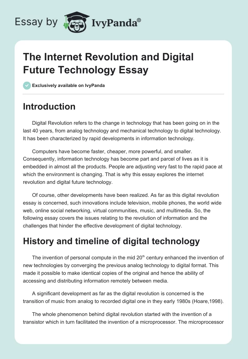 the internet revolution and digital future technology essay brainly
