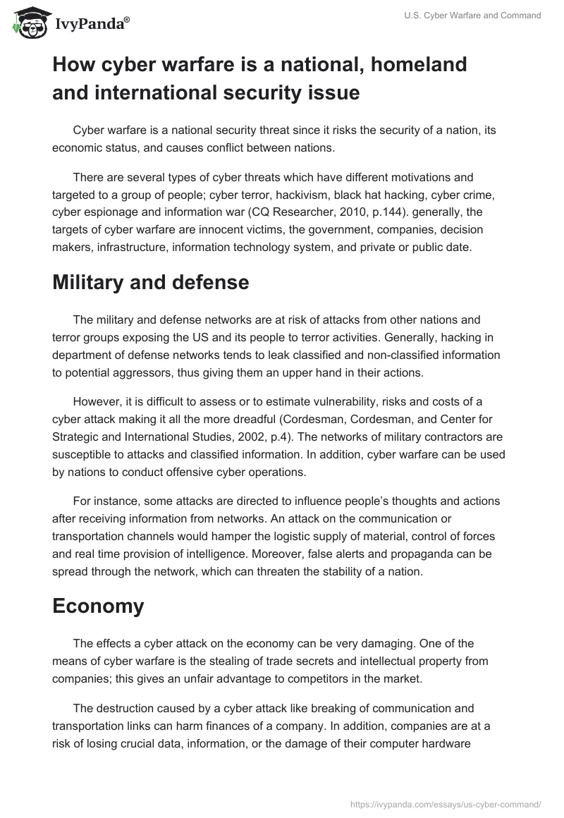 U.S. Cyber Warfare and Command. Page 2
