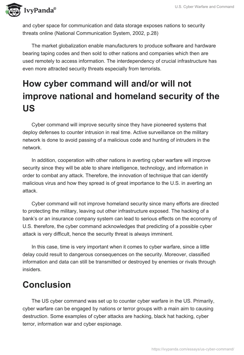 U.S. Cyber Warfare and Command. Page 4