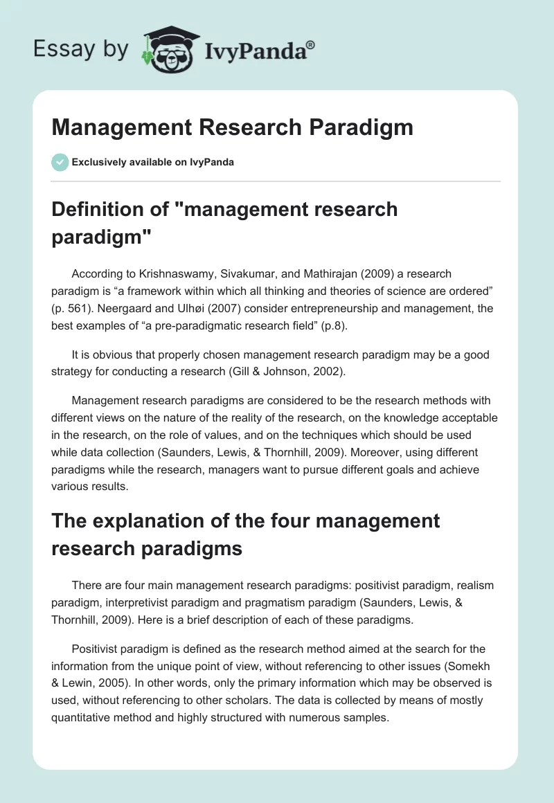 Management Research Paradigm. Page 1