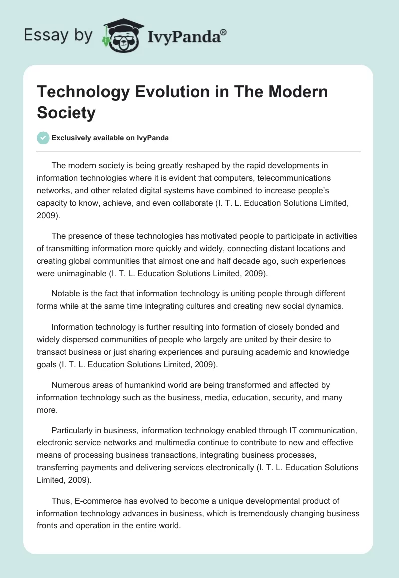 Technology Evolution in The Modern Society. Page 1