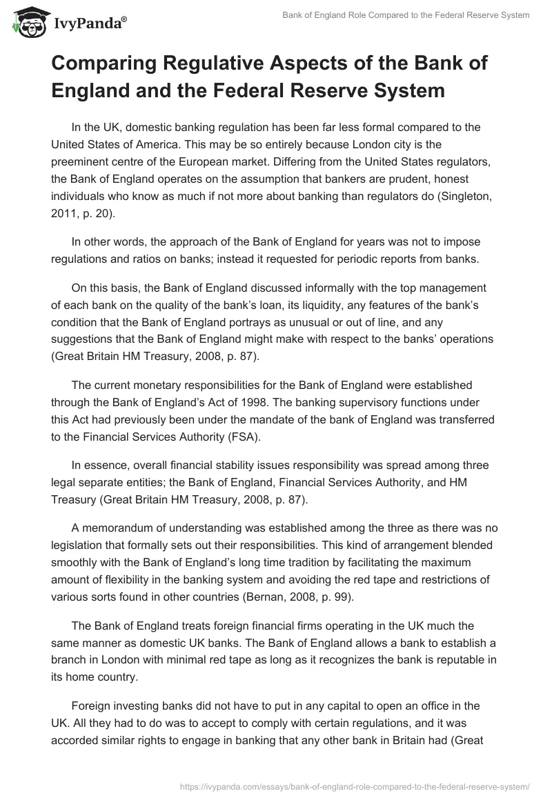 Bank of England Role Compared to the Federal Reserve System. Page 2