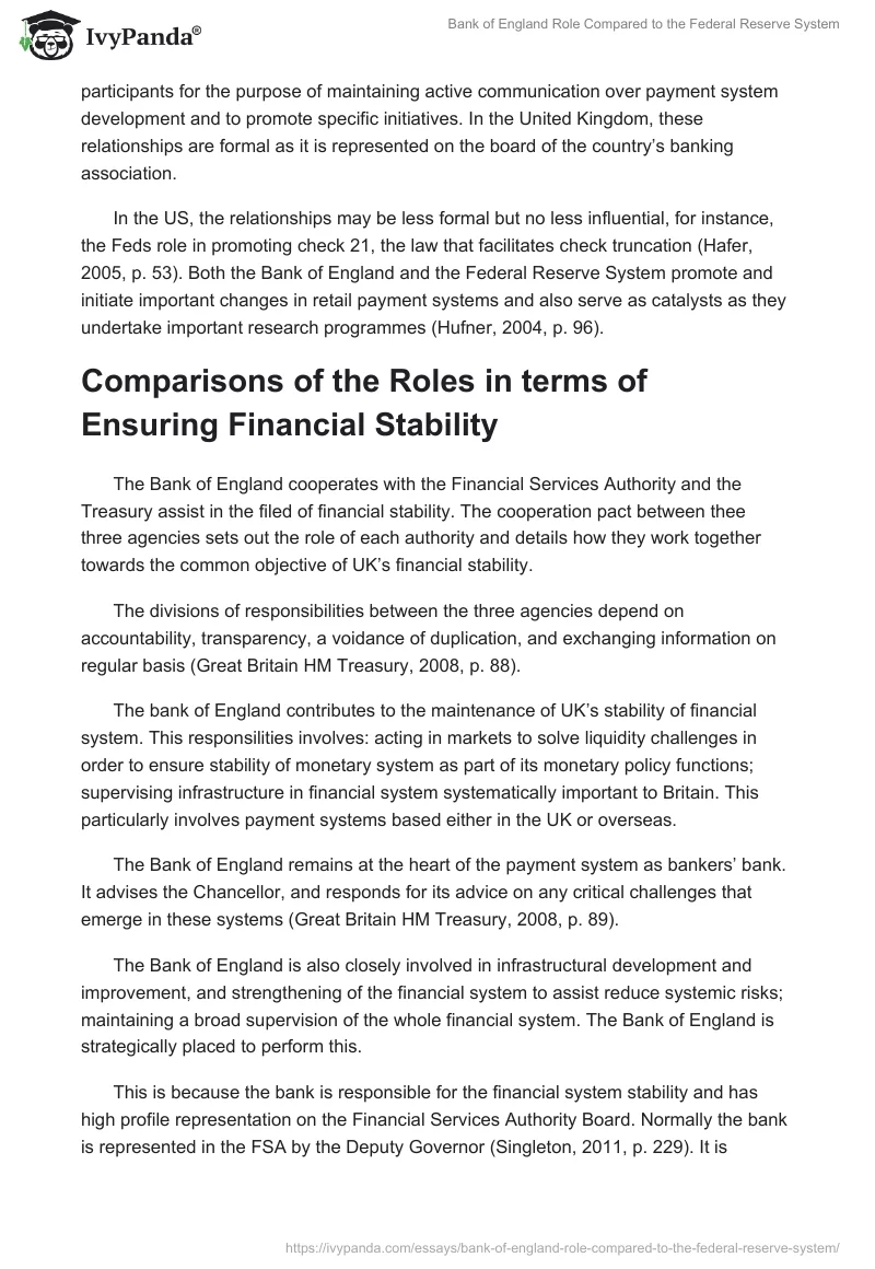 Bank of England Role Compared to the Federal Reserve System. Page 4